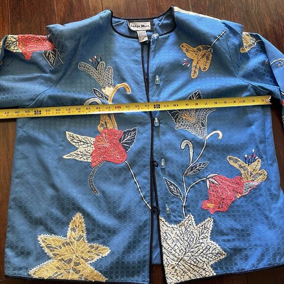 Vintage Indigo Moon women's blue floral embroidered and appliqued art jacket 1X - Picture 8 of 11